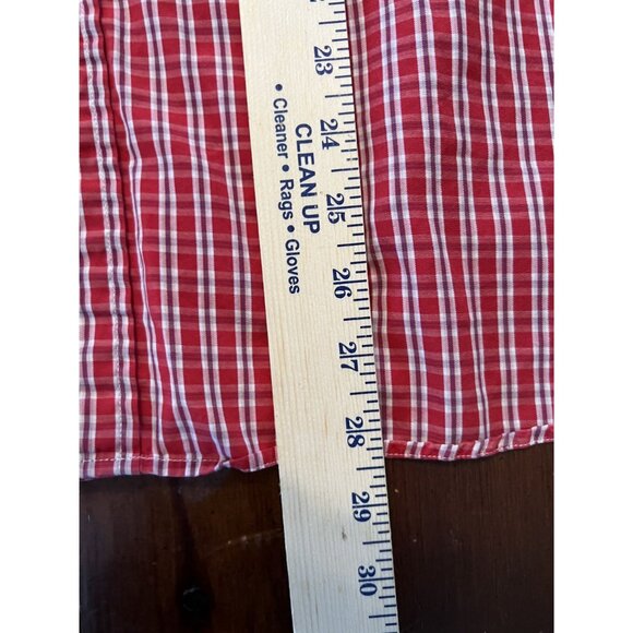Land's End men's red short sleeve button down shirt size XL white/blue stripes - Picture 6 of 7